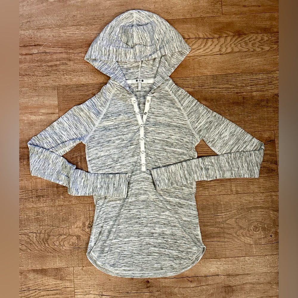 Three Dots Spacedye Fitted Henley Hoodie XS